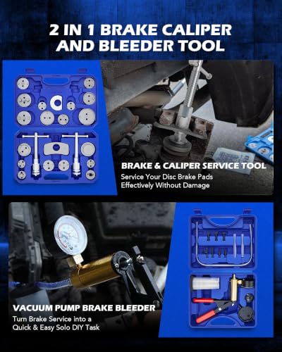 OMT 2-in-1 Brake Caliper Compression Tool and Vacuum Pump Bleeder Kit - color: Blue