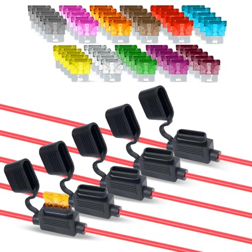 5 Pack Ledvillage Inline Fuse Holder 10awg Wiring Harness 40AMP Waterproof Pigtail Blade Relay Automotive Replacement Fuse (55 Fuses in Set) - size: 10AWG (5 Pcs)