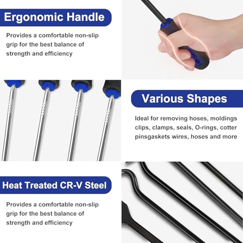 17Pcs Hook and Pick Tool Set with Scraper Auto Clip Removal Plier Fastener Remover Rivets Puller Mechanic Car Trim Removal Tool Kit Gasket Telescoping Magnetic Pickup Hand Automotive Tools(Blue) - color: Blue- 17 Pcs Auto Pick and Hook Set