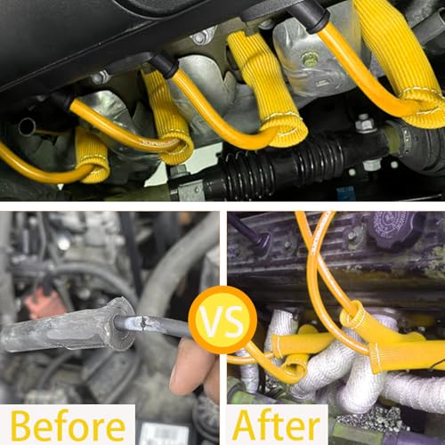 Spark Plug Wire Heat Shield Sleeves, 3000°F Fiberglass Boot Protectors for LS SBC BBC 350 454 V8 Engines, Heat Resistant Spark Plug Boot Covers for Headers Manifolds & Turbo Applications(Yellow) - color: Yellow