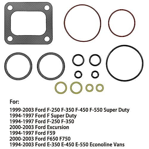 72468 Turbo Mounting Gasket Set & 7.3L Powerstroke Diesel Turbo Pedestal Yellow O-Ring Seal Gaskets F4TZ-6N653-A F4TZ-6N653-B Compatible with Ford 1994-2003 7.3L Powerstroke Diesel