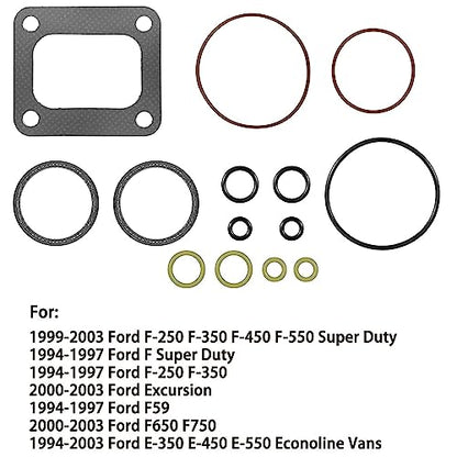 72468 Turbo Mounting Gasket Set & 7.3L Powerstroke Diesel Turbo Pedestal Yellow O-Ring Seal Gaskets F4TZ-6N653-A F4TZ-6N653-B Compatible with Ford 1994-2003 7.3L Powerstroke Diesel