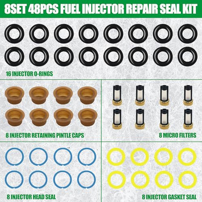 JA&MIU 48PCS Fuel Injector Seal Kits, Universal Repair Set Include O-Rings