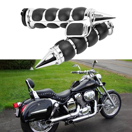Pair of 1" Dual Chrome Motorcycle Bar End Hand Grips Handlebar Compatible with Cruisers Harley Yamaha Suzuki - color: Chrome#3
