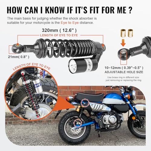 12.6" Universal Motorcycle Rear Air Shock Absorbers 320mm for HONDA - color: Black