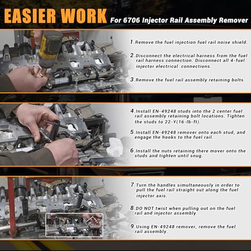 6706 Fuel Injector Rail Assembly Remover EN-49248 & GM245 Fuel Injector Seals Tools Fit for 2007-2014 GM Chevy Silverado Cadillac Direct Injection Engines 2.0L 3.6L 5.3L 6.2L