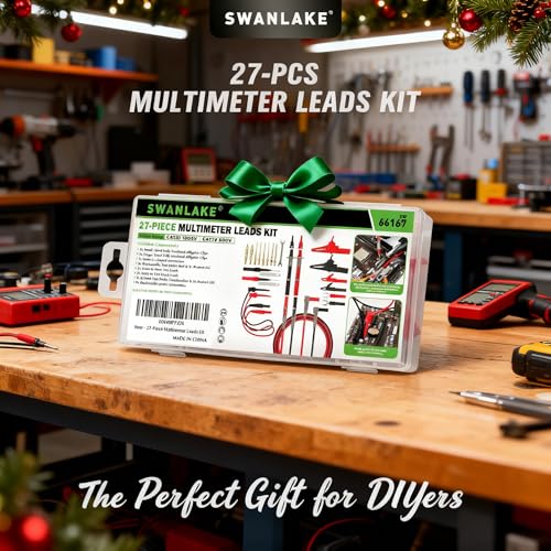SWANLAKE 27-Piece Multimeter Test Leads Set, CAT.III 1000V / CAT.IV 600V Multimeter Probes with Alligator Clips, Needle Probe, Replaceable Probe Accessories, Soft PVC Volt Meter Lead - color: 27PCS Red&Black