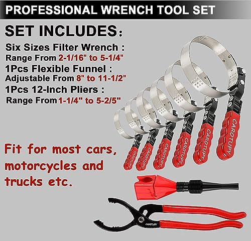 Oil Filter Wrench Set, Oil Filter Pliers with Small Funnel, 8 Pcs