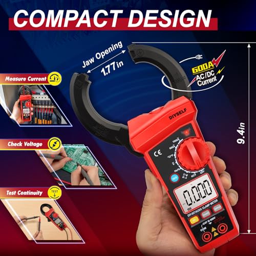 DIYSELF Clamp Meter, Digital Multimeter 6000 Counts, AC/DC Current &Voltage