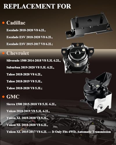 3Pcs Engine Motor Mount & Trans Mount for Silverado 1500 V8 5.3L 6.2L - size: 3Pcs 2014-2018 Silverado 1500 V8 5.3L 6.2L