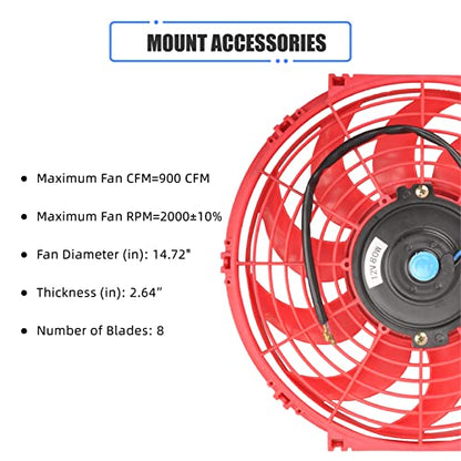 12 Inch Slim Fan Push Pull Electric Radiator Cooling Fan, Red - color: Red, size: 12'’