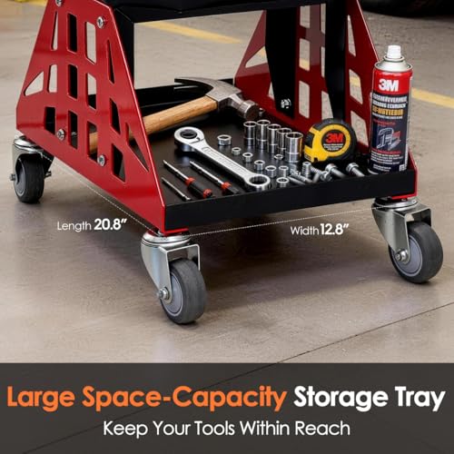 Mechanic Stool 400 LBS Capacity Garage Stool Gift for Men, Heavy Duty Rolling Mechanics Seat, Tools for Automotive Auto Repair (Red) - color: Red