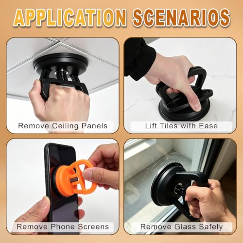 Dent Puller Kit 3-Pack - Car Dent Remover Tool with 1 Large Black & 2 Small Orange Suction Cups, Paintless Dent Repair Kit for Car Body, Glass Lifting, Tile Puller, Sheet Metal & Moving Objects