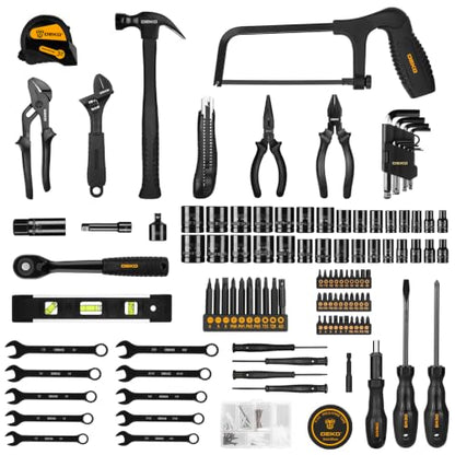 DEKOPRO 218-Piece General Household Hand Tool kit, Professional Auto Repair Tool Set for Homeowner, General Household Hand Tool Set with Plier, Screwdriver Set, Socket Set, with Portable Storage Case