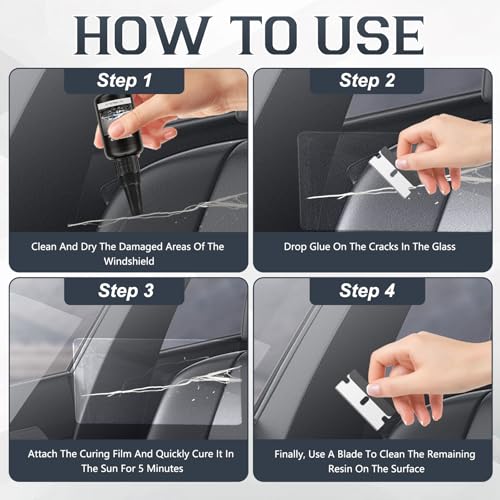 2PCS Windshield Crack Repair Kit, Formula Quick Fix with 30ml Glass Repair Liquid 2 Blade 10 Curing Films, Universal Cracks Gone Glass Repair Kit