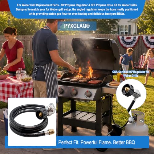 5FT for Weber Hose and Regulator Kit, for Weber Grill Regulator and Hose with CSA 90° Propane Regulator & Propane Hose Replacement for Spirit,Genesis 300,Summit 400/600 Series,Silver,Gold & Platinum - size: 5FT for Weber Genesis/Summit/Spirit Etc