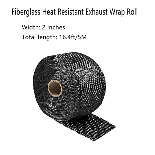 Exhaust Heat Wrap Roll, Exhaust Header Wrap Tape Fiberglass Heat Shield Tape with 10pcs Self-Locking Stainless Steel Zip Ties for Motorcycle Car Truck (Black-16.4ft/5M) - color: Black-16.4ft/5M