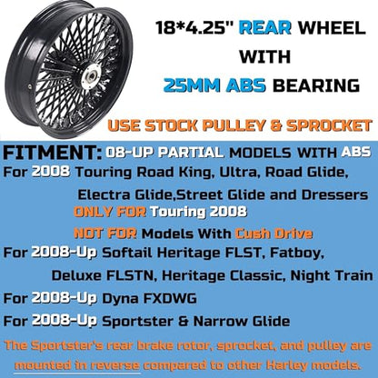 FatFlex 18" Rear Wheel Fat Spokes 4.25" Rim for 08-up - style: 18"x4.25", Black+Black+Black