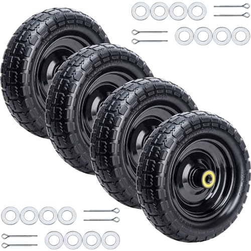 ASDFGHT 10 In Solid Rubber Tires(4-Pack), 4.10/3.50-4 Tire and Wheel Flat Free, with 5/8"" Bearings, 2.17""Offset Hub for GOR Garden Cart, Wheelbarrow, Trolleys, Hand Trucks & Yard Trailers, black - size: 10in-5/8in