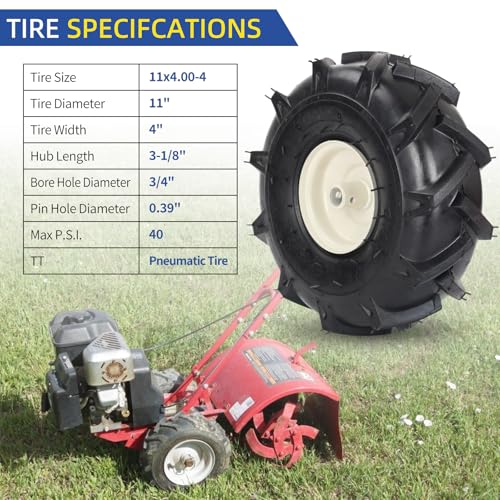 GICOOL 11x4.00-4 Tiller Tire & Wheel 3/4" Axle, 2PK for Craftsman Troy-Bilt - size: 11x4.00-4, 3/4" Axle Bore
