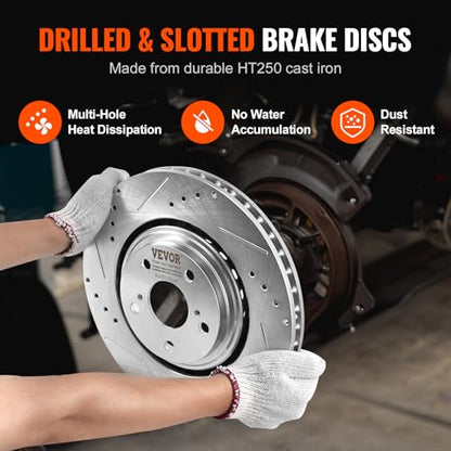 VEVOR Front and Rear Brake Kit Compatible with Toyota Sienna, Highlander, Lexus RX350, RX450h, Drilled and Slotted Brake Rotors Ceramic Brake Pads Replacement, 12.9" Front Rotors 12.2" Rear Rotors - size: S-31511 + S-31544
