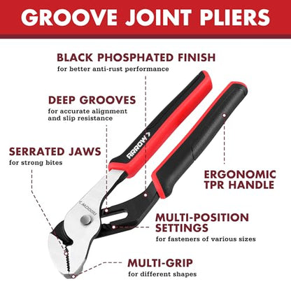 ARROW 2-Piece Groove Joint Pliers, 8" & 10" Adjustable Water Pump Pliers - style: 8"&10"