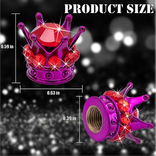 4PCS Crown Bling Tire Stem Valve Caps, Crystal Diamond Tire Air Cap Set Universal Copper Core Stem Covers for Cars, SUV, Trucks, Bikes, Motorcycles, Bicycles (Purple & Red) - color: Purple & Red