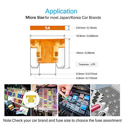 Chanzon 120pcs Micro Low Profile Mini Blade Fuse Assortment Kit Box 5A-30A - style: 120Pcs Micro