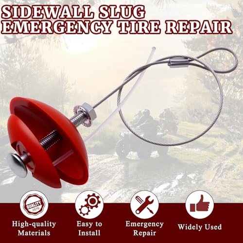 Sidewall Tire Repair Kit Portable Side Wall Slug Emergency Repair Tool Compatible with ATV SXS Can-Am Jeep Tractor Polaris RZR Trailer Lawnmower Less Than 1.5 Inches Side Tear Length Patch