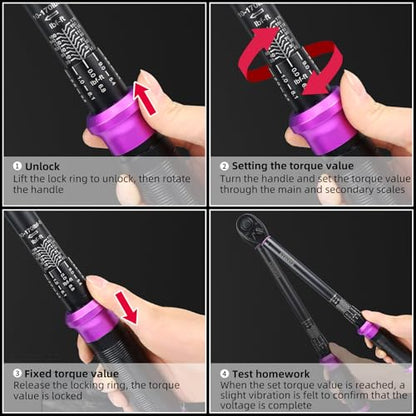 1/2" Inch Drive Click Torque Wrench 10-170 FT-LB/13.6-230.5N.M, ±3% Accuracy, Dual-Direction Click Professional Torque Wrench, Dual Range Scales Graduated in FT.LB and N.M, Purple - size: 1/2" 10-170 FT.LB(Purple)