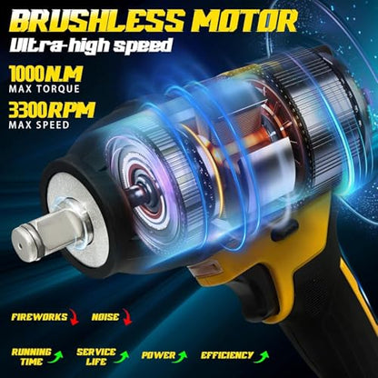 1000 N.m Cordless Impact Wrench, 1/2-Inch, 21V, 2 x 4.0Ah Batteries.