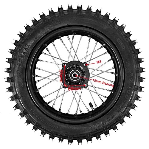 Trkimal 80/100-12 Rear Tire Disc Brake Wheel Rim With 15mm Bearing Set for Pit Pro Dirt Bike (80/100-12(15mm inner bearing)) - size: 80/100-12(15mm inner beraing)