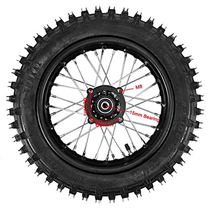 Trkimal 80/100-12 Rear Tire Disc Brake Wheel Rim With 15mm Bearing Set for Pit Pro Dirt Bike (80/100-12(15mm inner bearing)) - size: 80/100-12(15mm inner beraing)