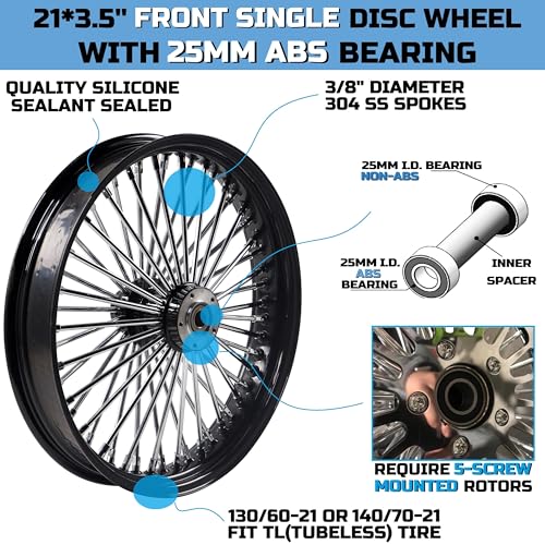 FatFlex Front Wheel for Harley Softail Slim Fat Boy Dyna 21” x 3.5” - color: 21*3.5'', Black+Chrome+Black