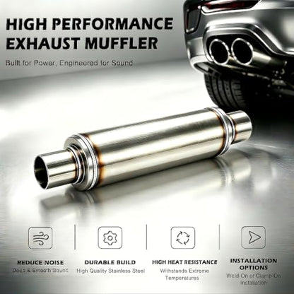 2.25" In/Outl stainless steel straight-Through Perforated Core Universal Performance Muffler,Fit for All Cars and Trucks - size: 2.25in