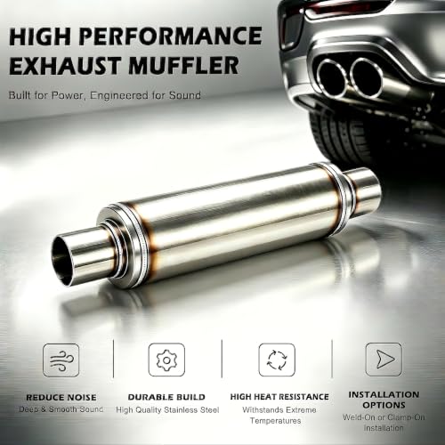 2.5" In/Outl stainless steel straight-Through Perforated Core Universal Performance Muffler,Fit for All Cars and Trucks - size: 2.5in