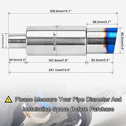 PTNHZ Stainless Steel 2" Inlet 3.5" Outlet Burnt Tip Exhaust Muffler Universal 14.1" Length