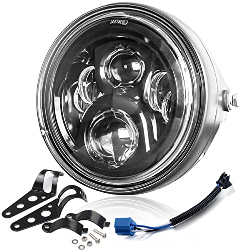 7" inch LED Motorcycle Headlight Round With Housing Bucket Hi/Low Beam LED Headlamp Assem with Mounting Bracket fit 1.37" to 1.69" Fork Tube Motorcycle for H-arley Yamaha Honda Suzuki Kawasaki - size: 7 Inch LED Motorcycle Headlight Hi/Low Beam