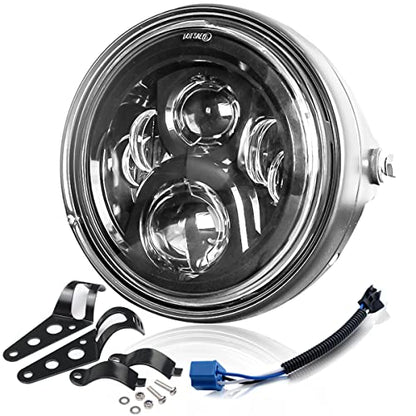 7" inch LED Motorcycle Headlight Round With Housing Bucket Hi/Low Beam LED Headlamp Assem with Mounting Bracket fit 1.37" to 1.69" Fork Tube Motorcycle for H-arley Yamaha Honda Suzuki Kawasaki - size: 7 Inch LED Motorcycle Headlight Hi/Low Beam
