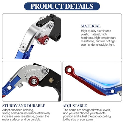 Brake Clutch Lever Set for Suzuki GSX‑R,Adjustable Levers(Red+Blue) - color: Red+Blue
