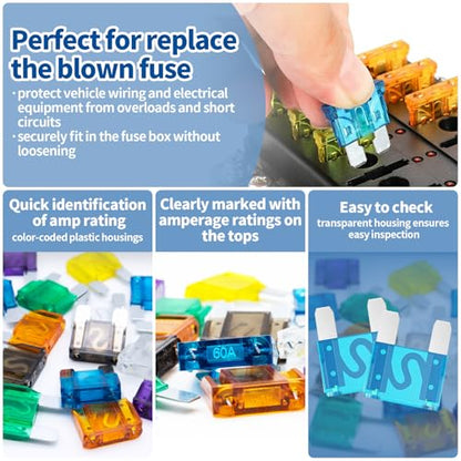 257Pcs Auto Fuse Assortment Kit with Circuit Tester and Relay Puller Pliers, Micro, Mini, Standard Blade Fuses for Car Boat Truck SUV (2A 3A 5A 7.5A 10A 15A 20A 25A 30A 35A 40A)