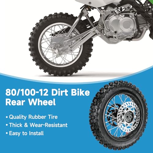 EOPOAYI 3.00-12 80/100-12 Rear Rim Wheel Tire for 110cc 125cc SSR Dirt Bike