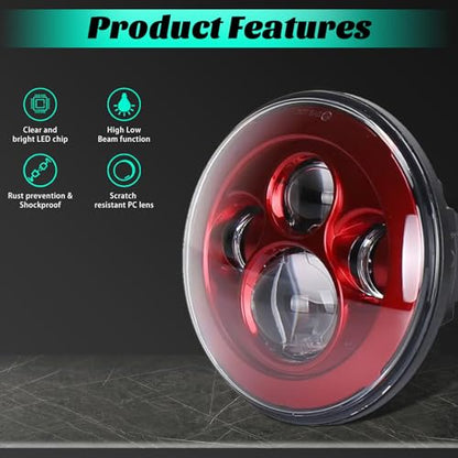 SKTYANTS 7 Inch Motorcycle Headlight LED Red Headlight Motorcycle Projector Compatible with Tourng Street Electra Glide Road king Classic - color: 7 inch