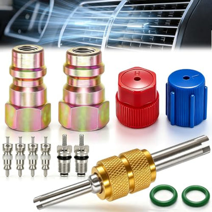 Taiss 11PCS R12 to R134A Conversion Kit,R12 R22 to R134A High/Low Fittings Port with 1/4’’to 7/16"-20 UNF Connection,AC Retrofit Fitting Adapter Kit for AC Air Conditioner Refrigerant System - color: 11PCS