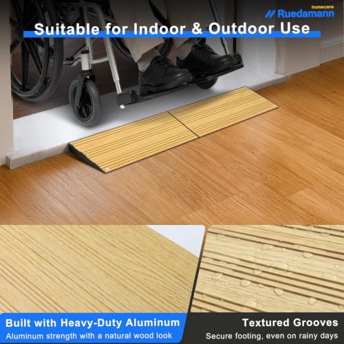 Ruedamann 1" Rise 2200 LBS Load Capacity Aluminum Modular Threshold Ramp - color: Light Wood Look, size: 1'' Rise