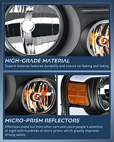 Nilight Headlights Assembly for Ford F150 F-150 2004 2005 2006 2007 2008 - color: Black Housing+ Amber Reflector DRL