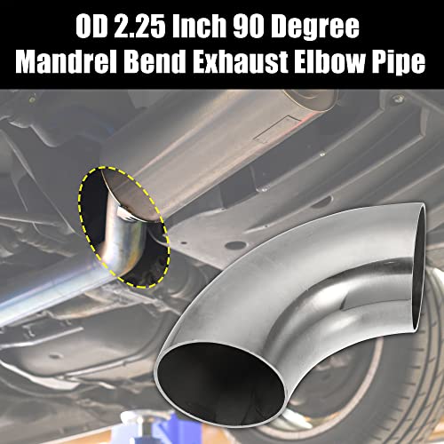 X AUTOHAUX 2pcs OD 2.25 Inch 90 Degree 1.5mm Thickness Mandrel Bend Elbow SS304 Stainless Steel Bend Tube Exhaust Elbow Pipe for Car Modified Exhaust System - size: 2.25"