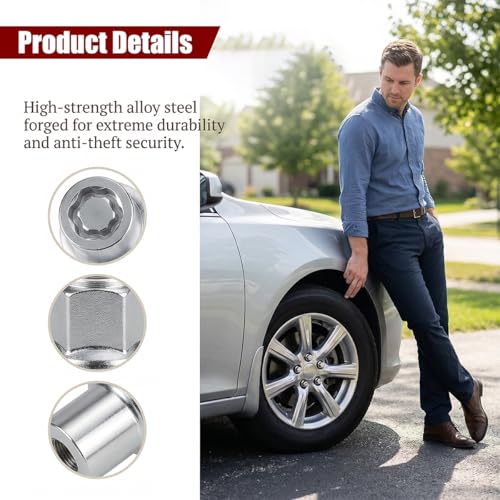 Zpana 5PCS M12 x 1.5 Car Wheel Lock Lug Nut Kit, OEM#00276-00900 Vehicle Chrome Anti-Theft Locking Lug Nut with Key, Compatible with Avalon IM TC Matrix Mirai Prime MR2 C-HR