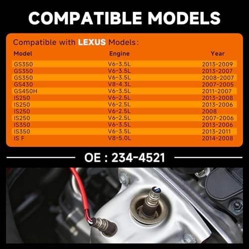 Downstream O2 Sensor Set | Direct Replacement for OE #234-4521 | Compatible with Lexus V6-2.5L/3.5L & V8-4.3L/5.0L | Direct-Fit Sensor for 2005-2014 Models - size: 234-4521