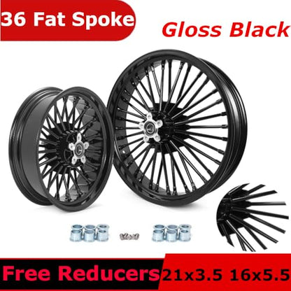 TOFR 21x3.5 16x5.5 Fat Spoke Black Wheels For Harley Softail Choppers 06-20 - color: Gloss Black, size: Front：21x3.5 Rear：16x5.5